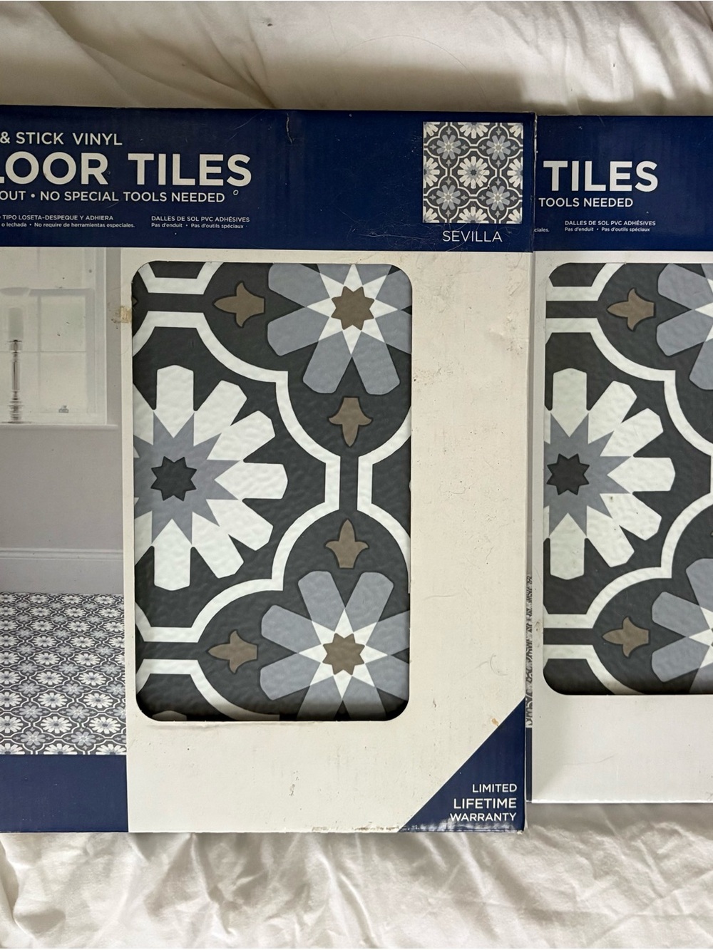 Sevilla Peel & Stick Vinyl Floor Tiles - Gray/White/Cream